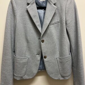 Classic Gray Striped women’s blazer perfect for work or casual with jeans